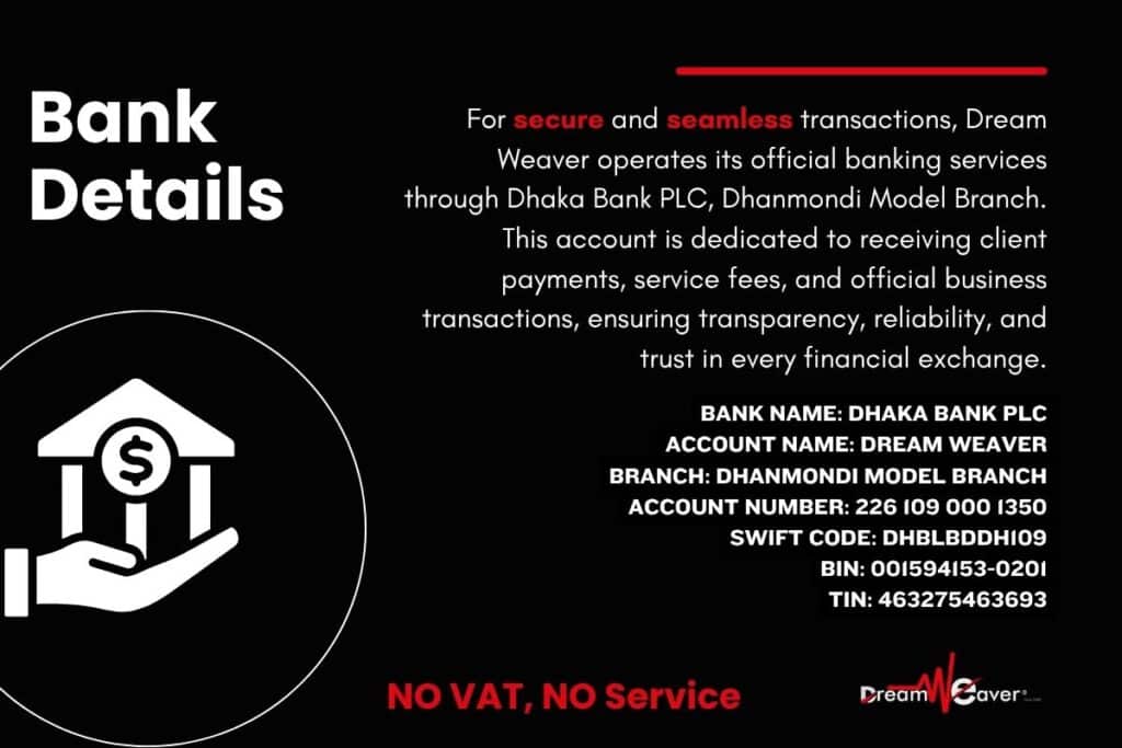 Dreamweaver Bank Details
